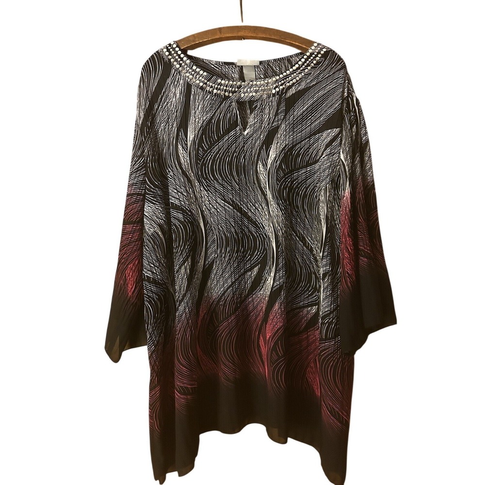Catherines Blouse Womens 4X Pleated Abstract Print Metal Embellishment Artsy